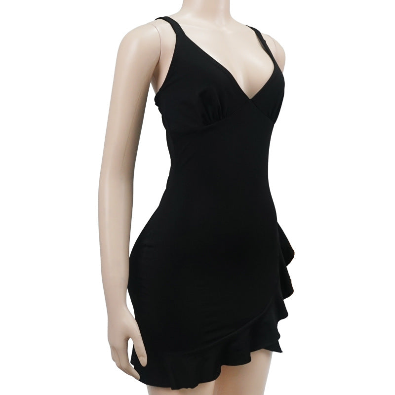 Women's Strappy V-Neck Sleeveless Low Back Ruffled Short Dress 10