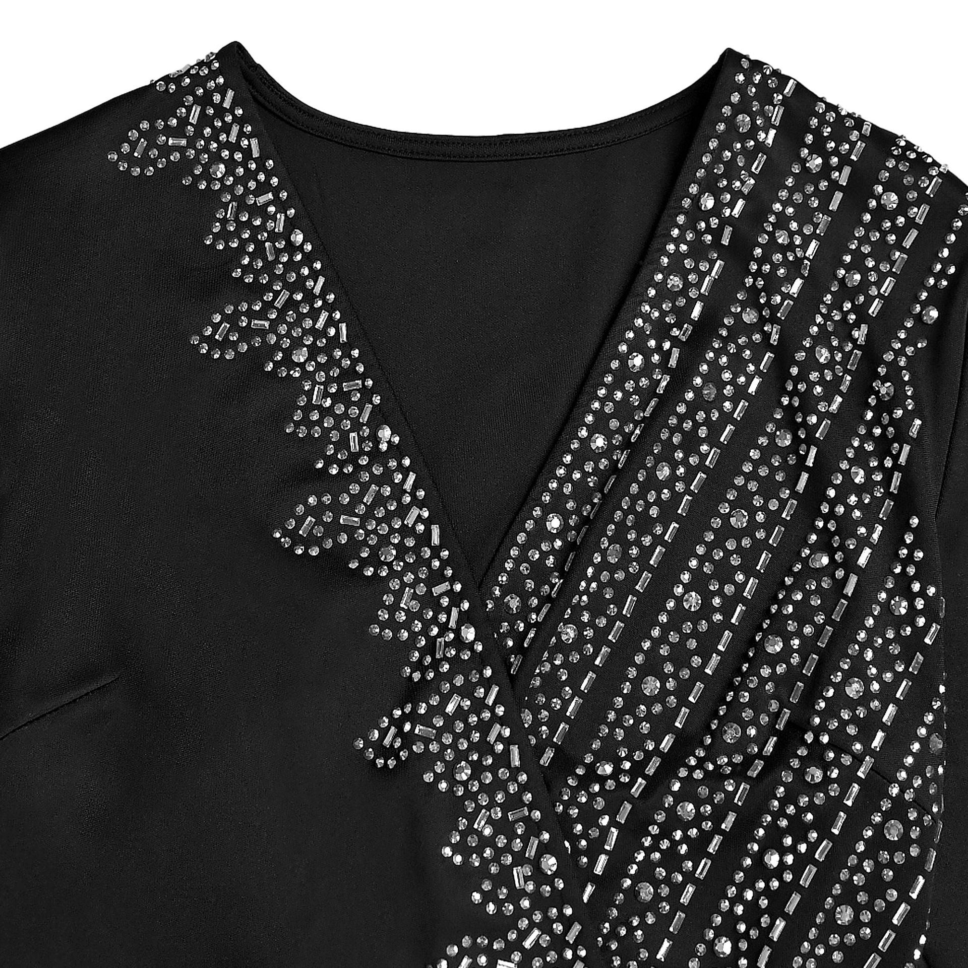 Women's Chic Elegant Beaded Half Sleeve V-Neck Fashionable Dress 17