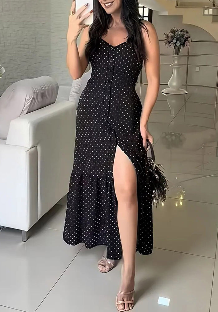 Plus Size Strap Button-Down Slit Patchwork Dress