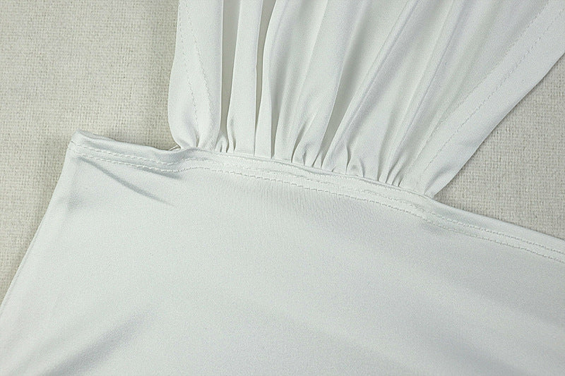 Women patchwork backless solid bodycon lace-up asymmetrical pleated dress 12