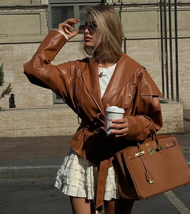 Women's American Retro Casual Faux Leather Jacket 28