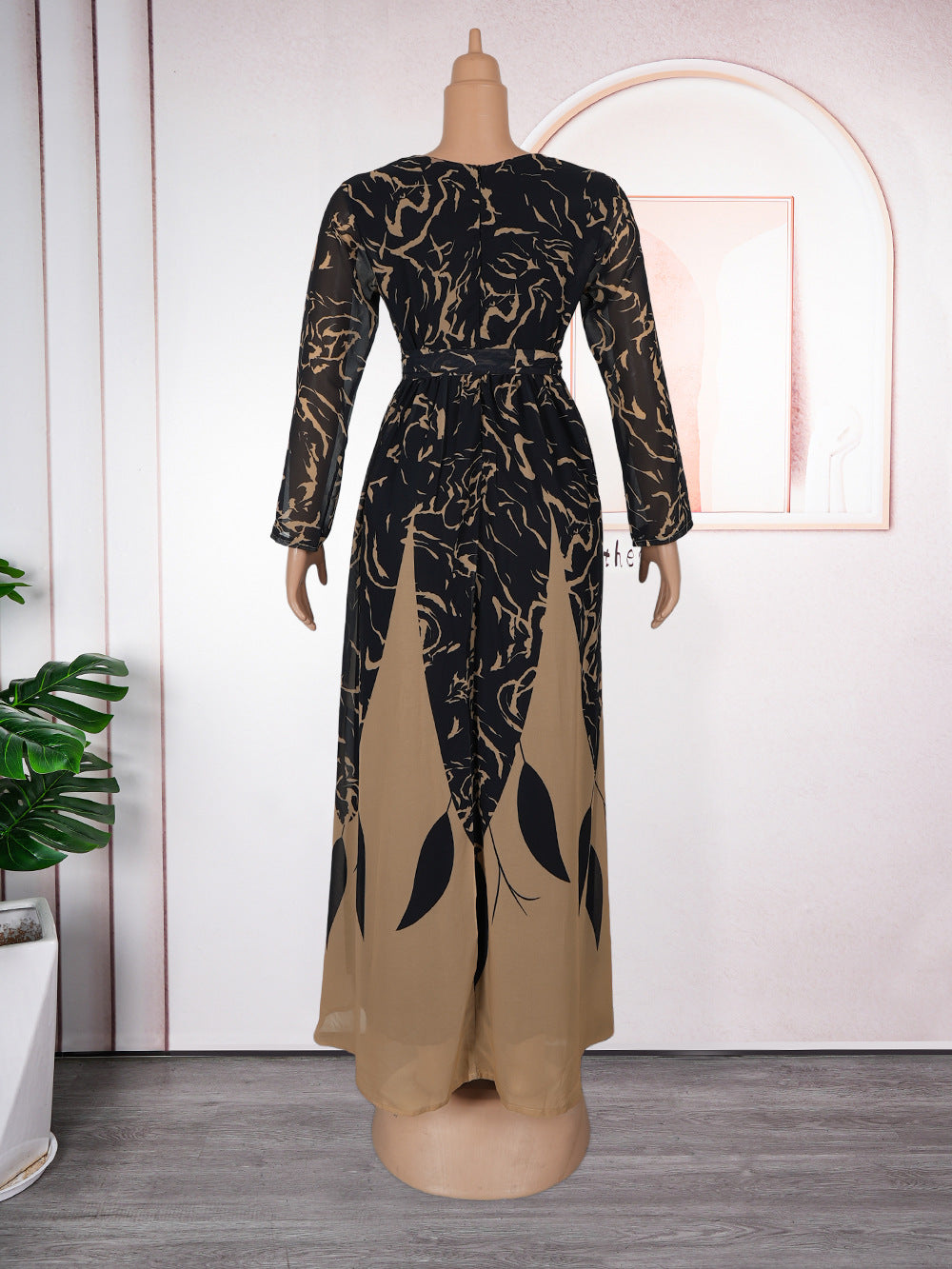 Plus Size African Women Long Sleeve Elegant Print Chiffon Maxi Dress 11