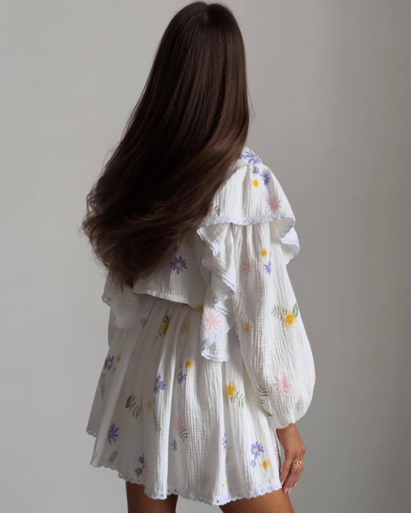 Women Ruffle Strawberry Print Long Sleeve Top and Skirt Two-Piece Set 16