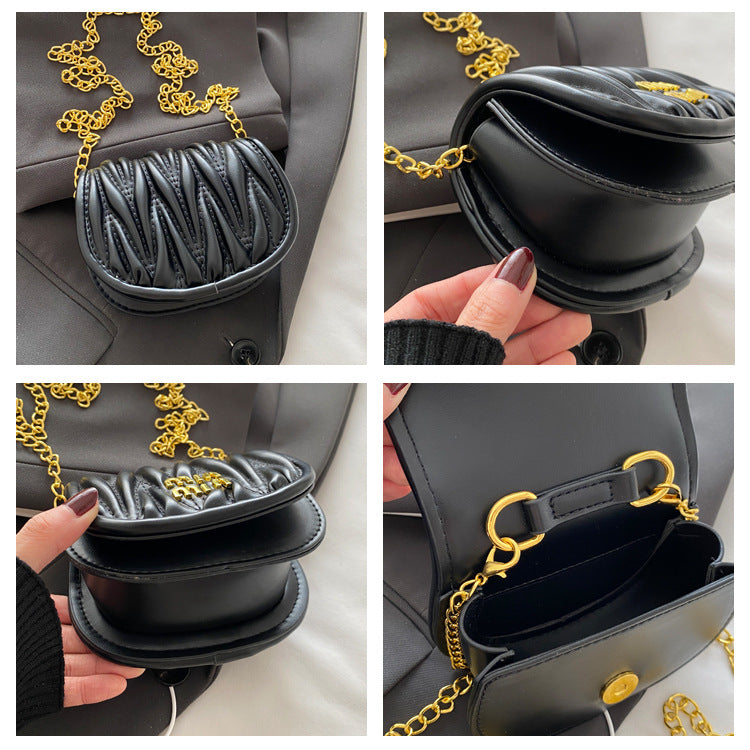 Women Mini Pleated Shell Bag Chain Bag Modern Crossbody Shoulder Bag 6