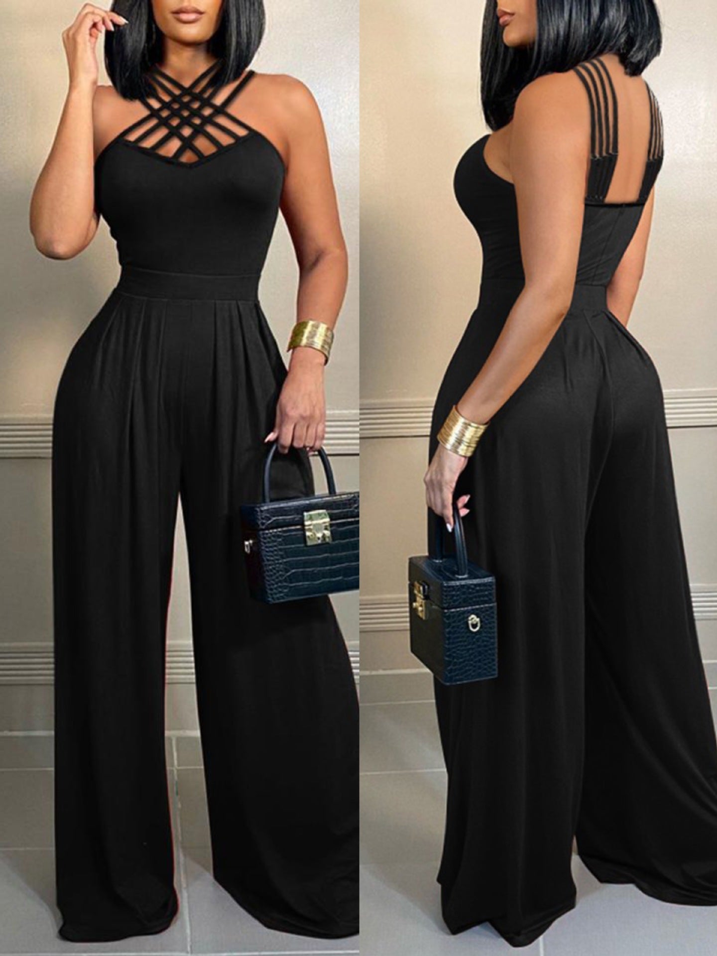 Women Sexy Crossover Wide Leg Jumpsuit 4