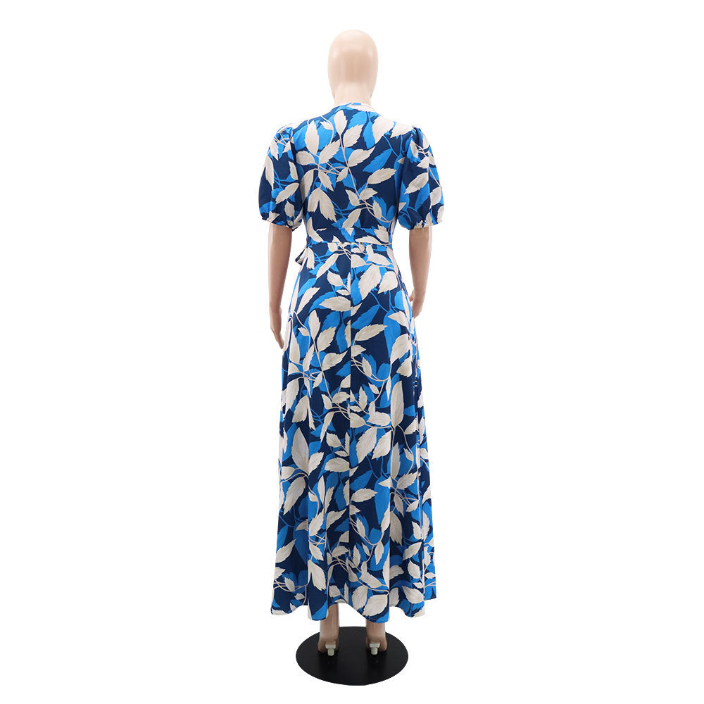 Puff Sleeve Spring Summer Casual Women's High Waist Long Dress 5