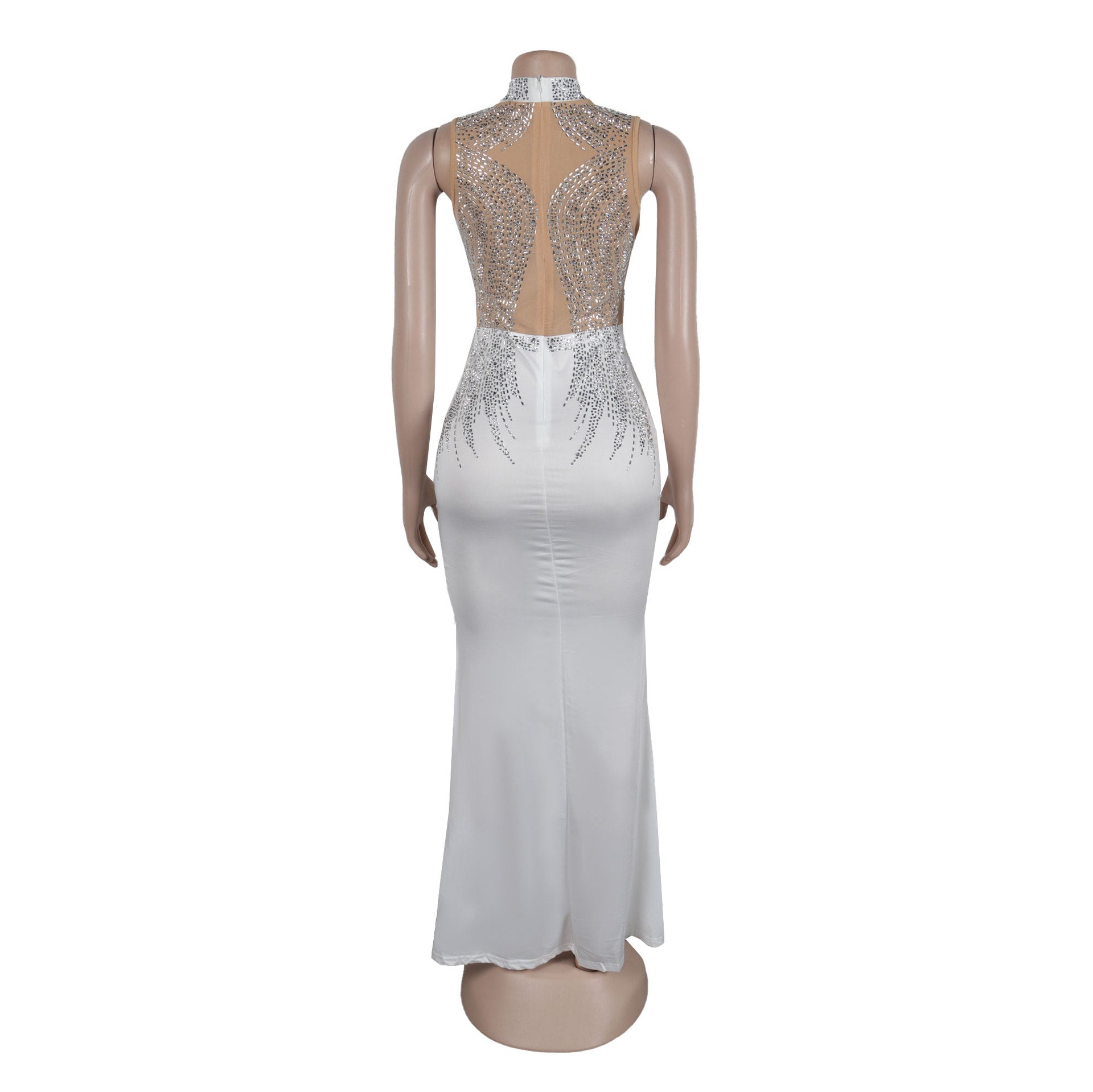 Women Beaded Mesh See-Through Patchwork Sleeveless Slit Dress 23