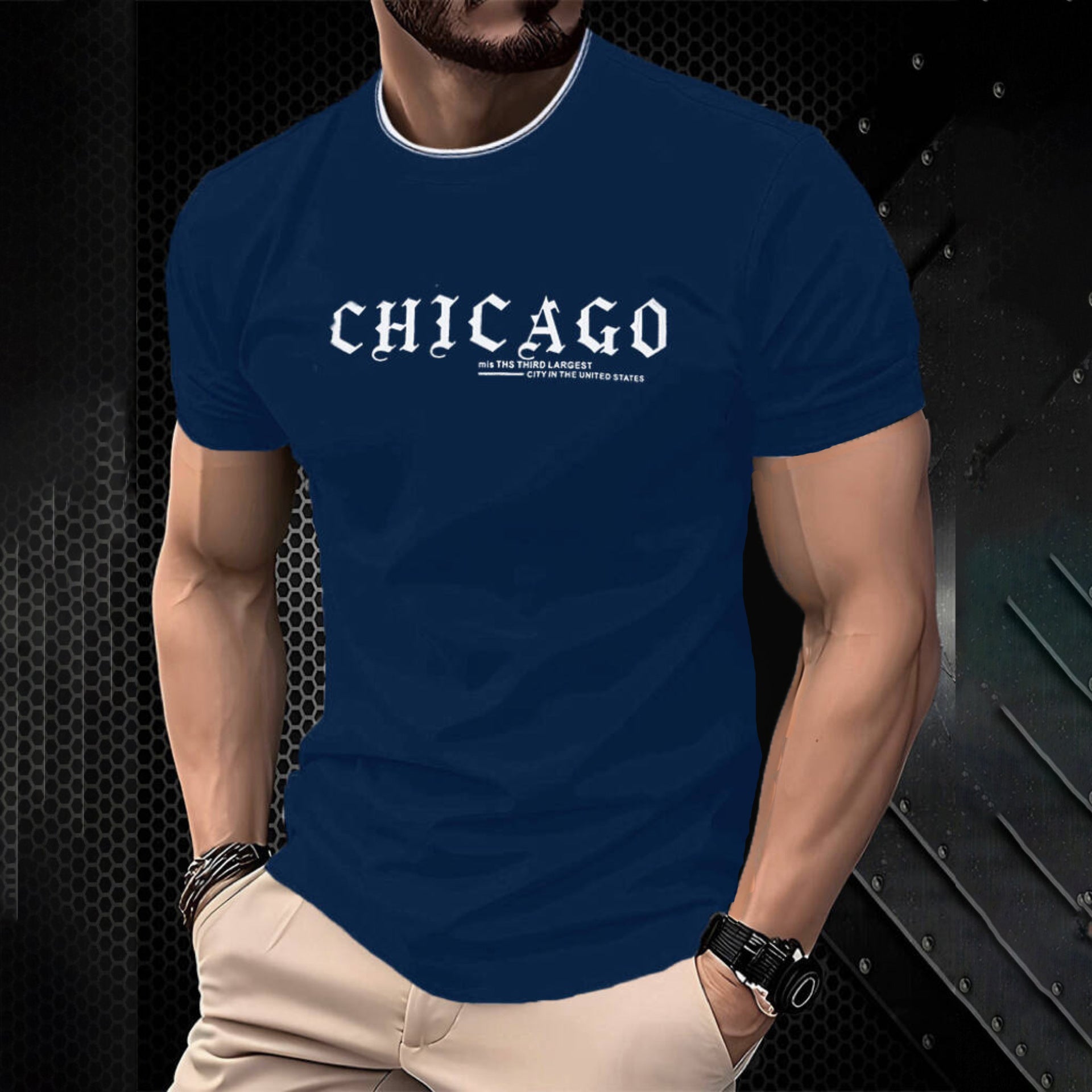 Summer Letter Print Trendy Men's Short Sleeve Casual Round Neck T-Shirt 13