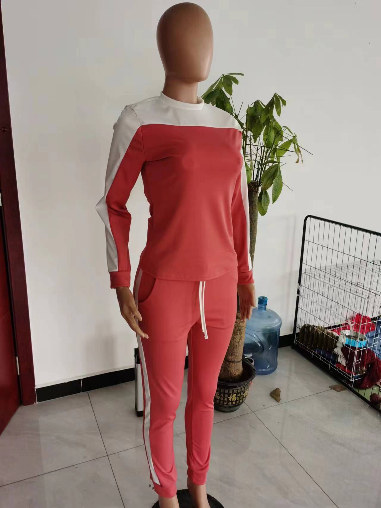 Women Sports Colorblock Long Sleeve Top and Pants Casual Two-piece Set 9