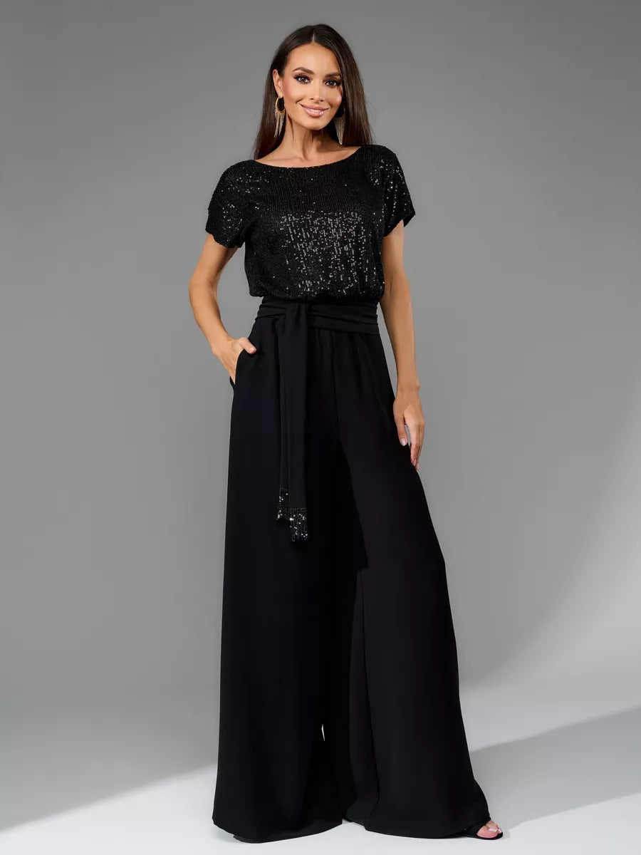 Spring One-Piece Sequin Fashion Short-Sleeved Casual Jumpsuit 5