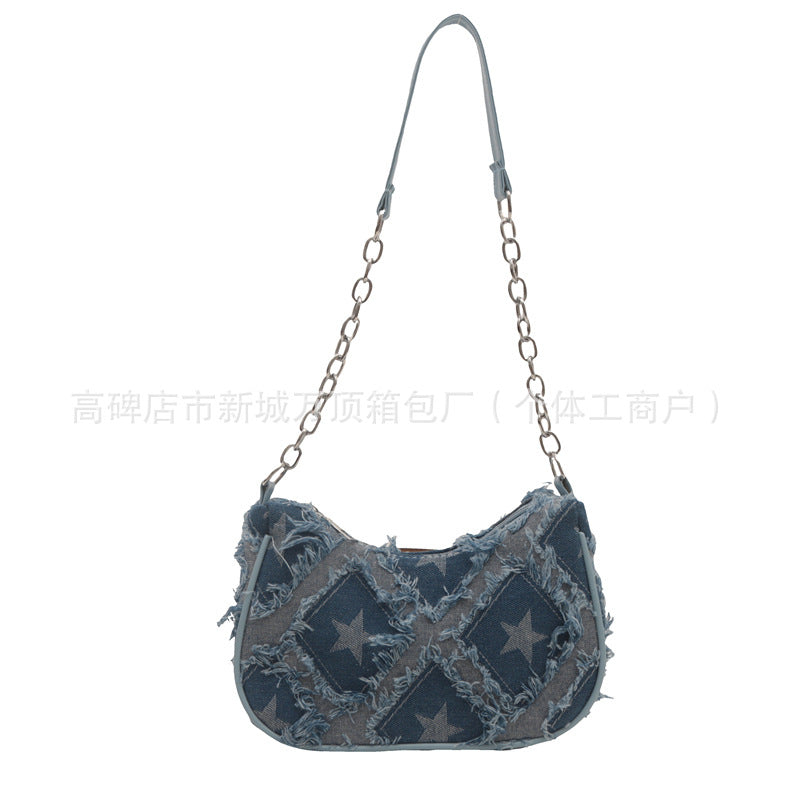 Star Denim Trendy Casual Chain Crossbody Bag 4