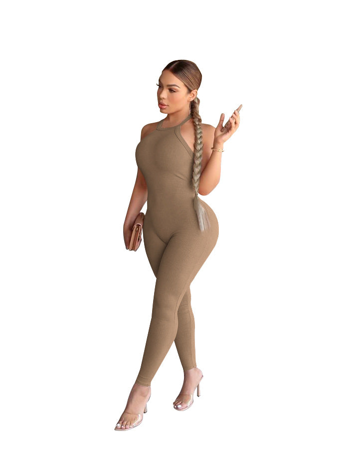 Women Sexy Solid Slim Backless Sports Jumpsuit 8