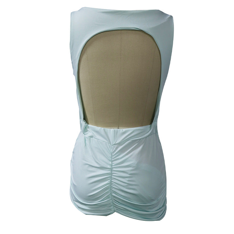 Women Summer and Autumn Sleeveless Hollow Backless Pleated Dress 9