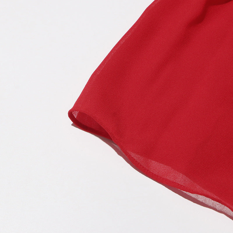 Women V-neck tie top irregular mesh shirt 15