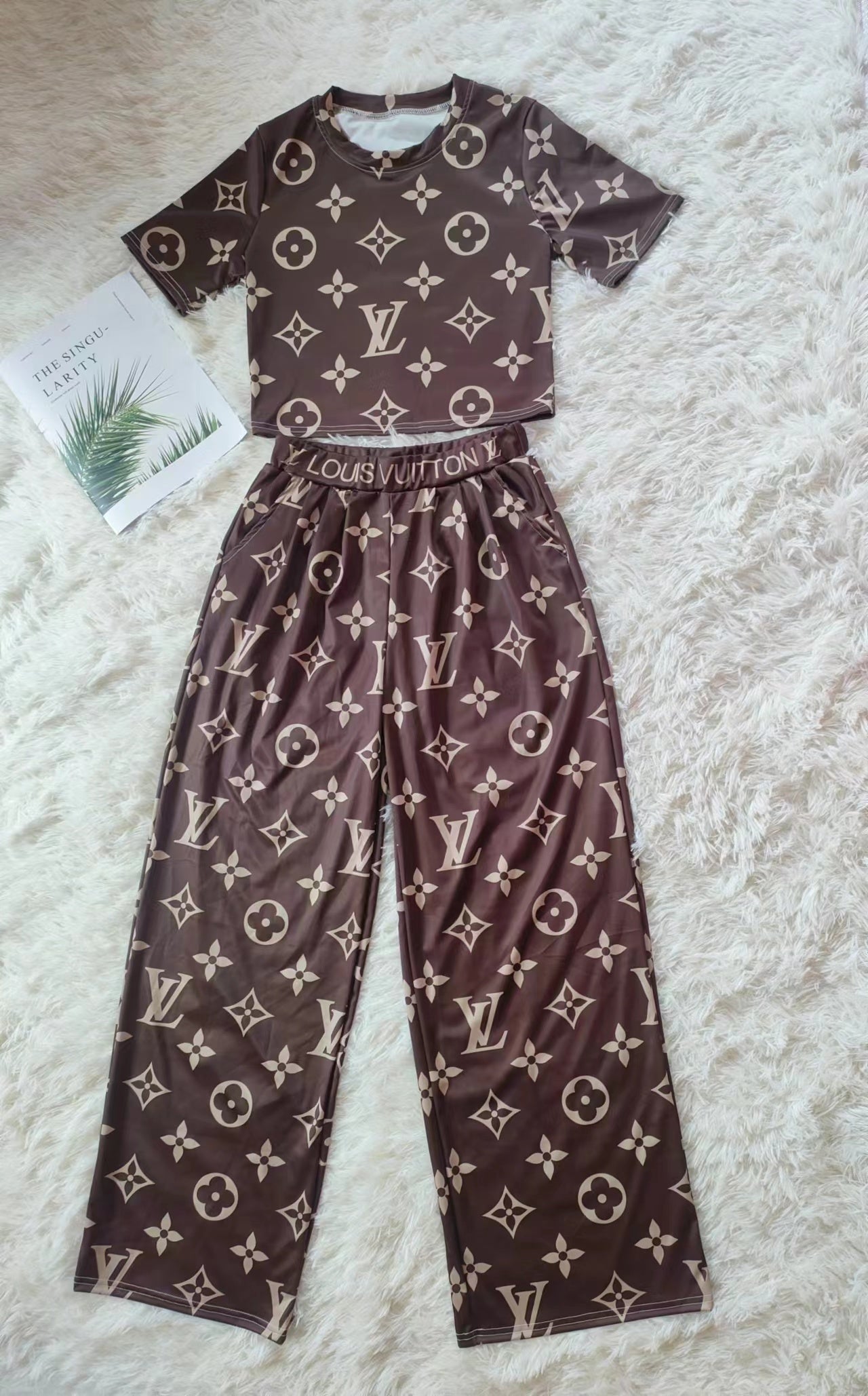 Women's Summer Sexy Short Sleeve Wide Leg Two-Piece Pants Set 8