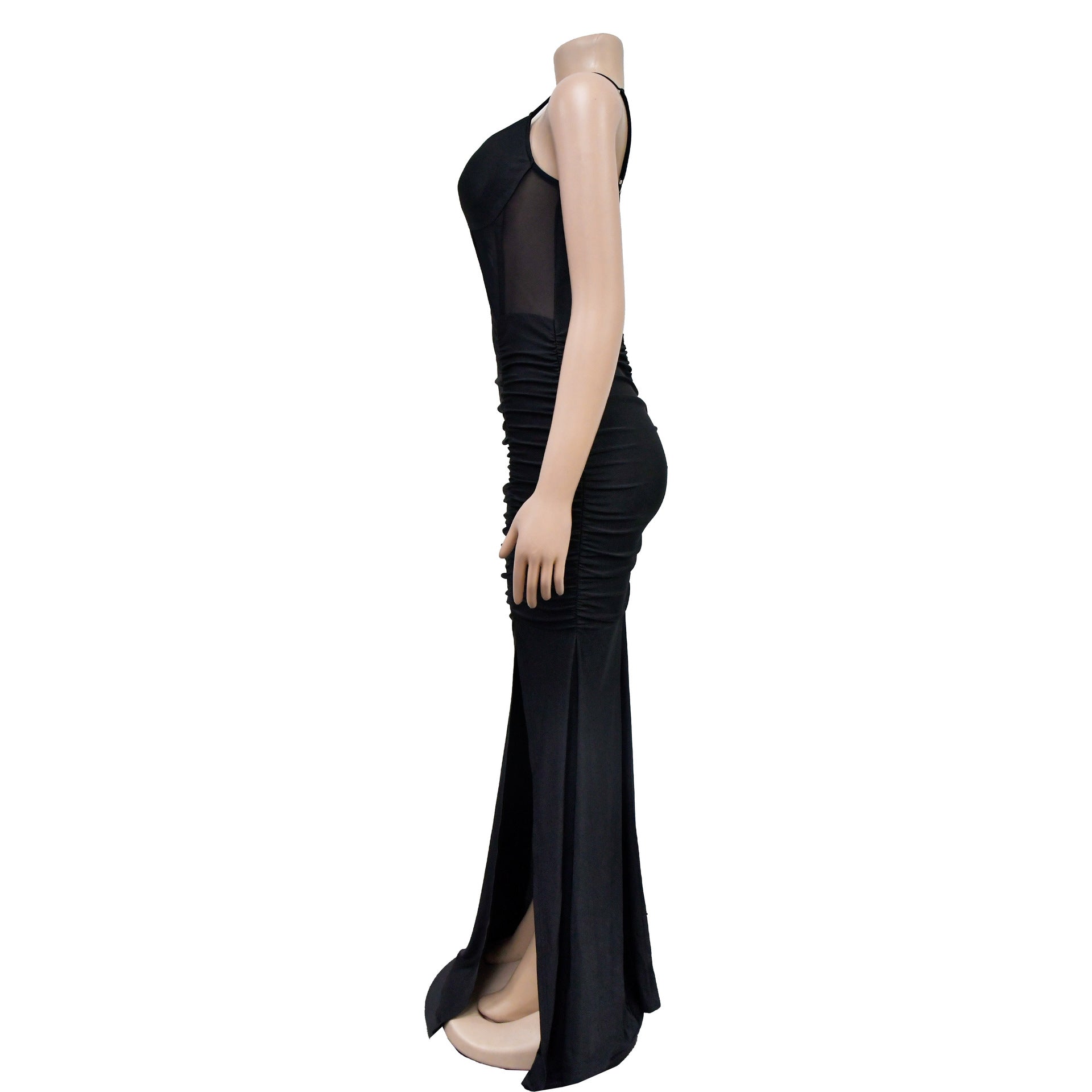 Fashion Women's Solid Color Mesh Sleeveless Slit Strap Dress 13