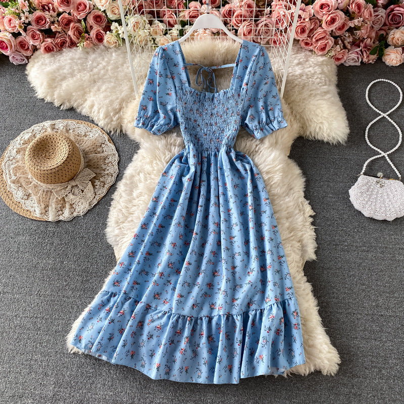 Women Floral Square Neck Pleated Maxi Dress 9