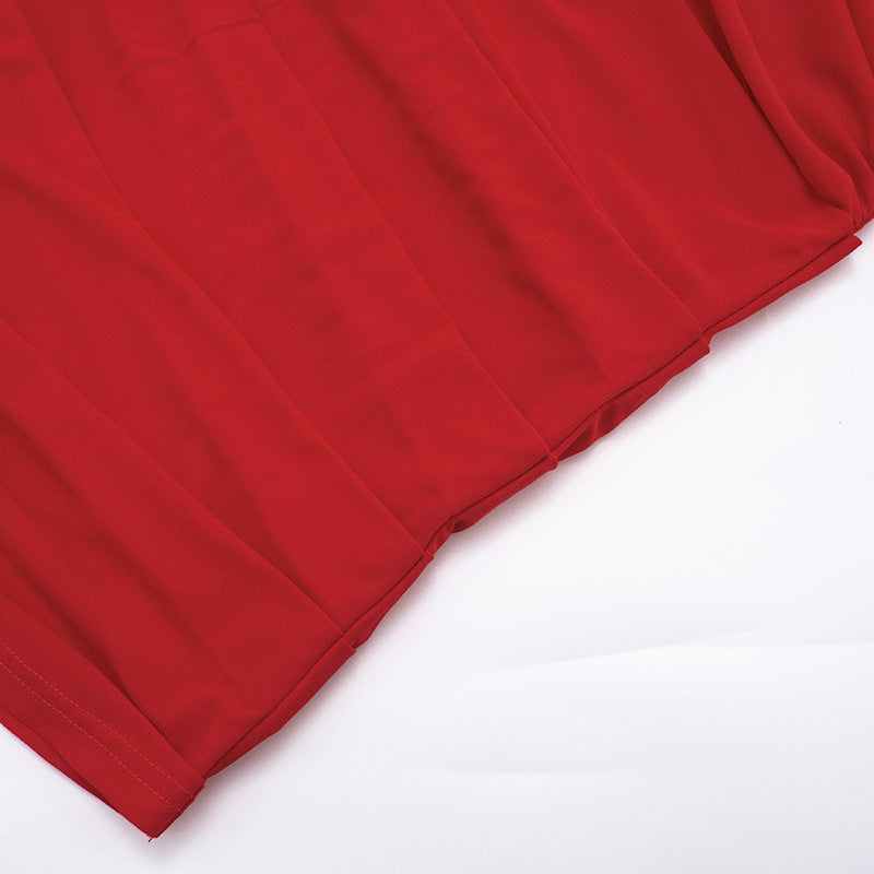 Women Fall Solid Casual Mesh Slash Shoulder Gathered Long-Sleeved Dress 15