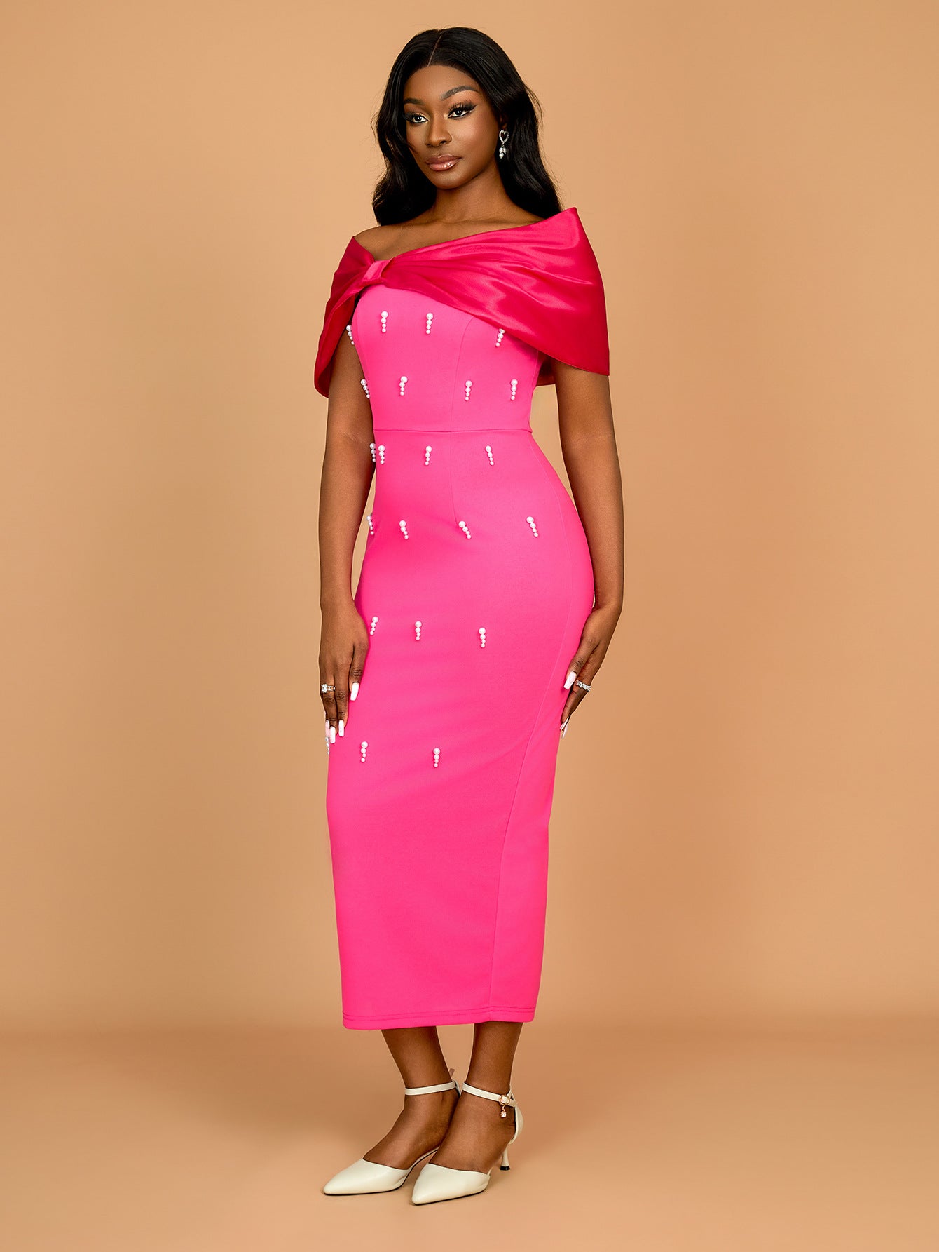 Spring Summer Bow Off Shoulder Beaded Party Cocktail Dress 5