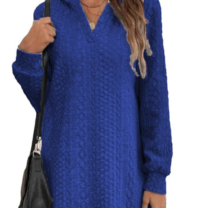 Women knitting jacquard long sleeve hooded Dress 9