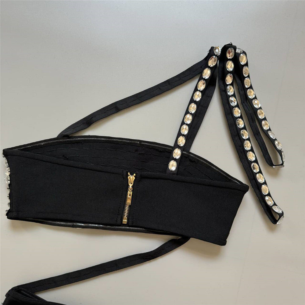 Rhinestone Fashion Formal Party Top Long Bandage Skirt Two-Piece Set 14