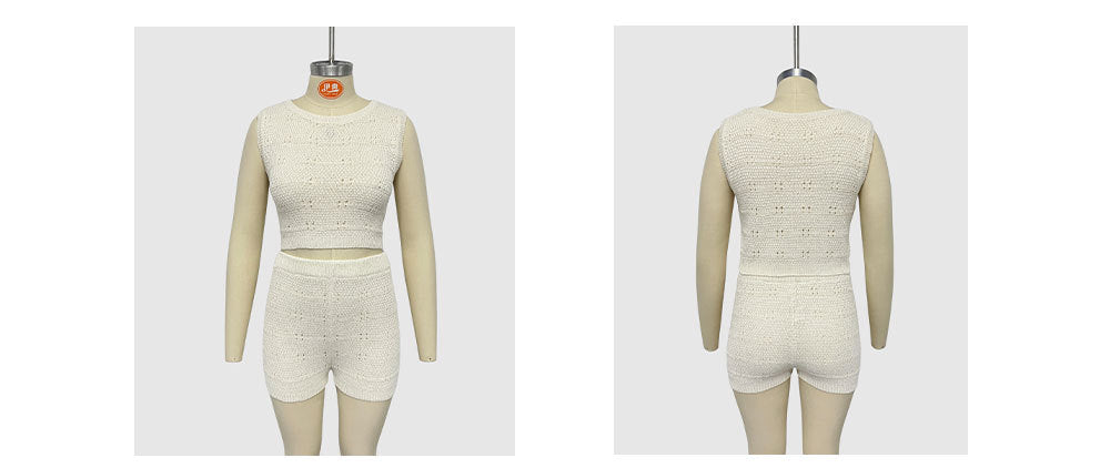 Women Round Neck Vest Shorts Two Piece Set 14