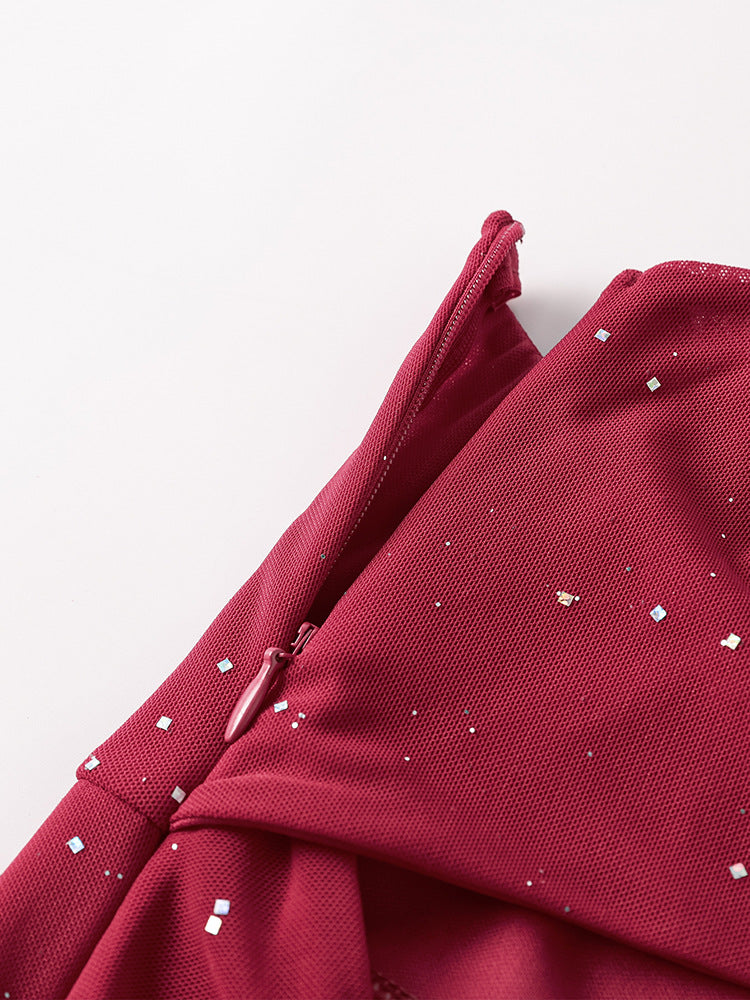 High-Low Slit Low Back Mesh Fishtail Dress 10