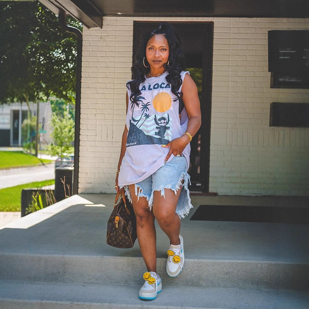 Summer Women's Tassel Ripped Denim Knee-Length Shorts