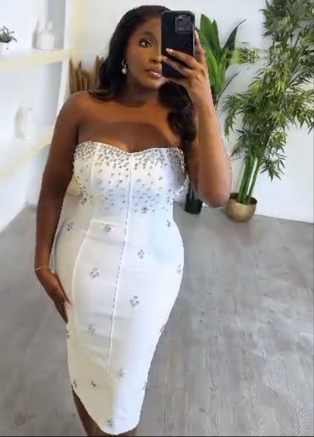 Women Strapless Sexy Backless Slit Diamond Bodycon Dress