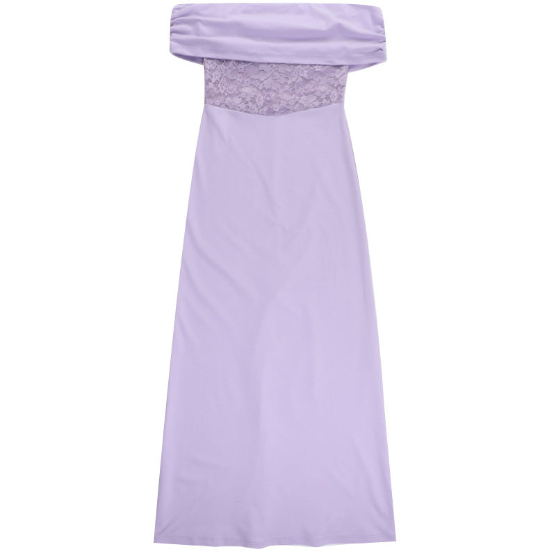 Women Strapless Off Shoulder Lace Patchwork Dress 10