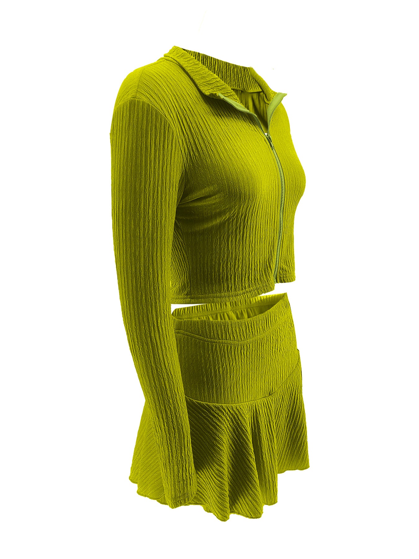 Women Solid Zippered Cropped Top Two-piece set with ruffled skirt 63