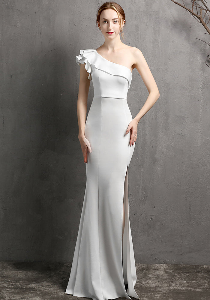Women Summer Formal One Shoulder Shoulder High Slit Mermaid Evening Dress