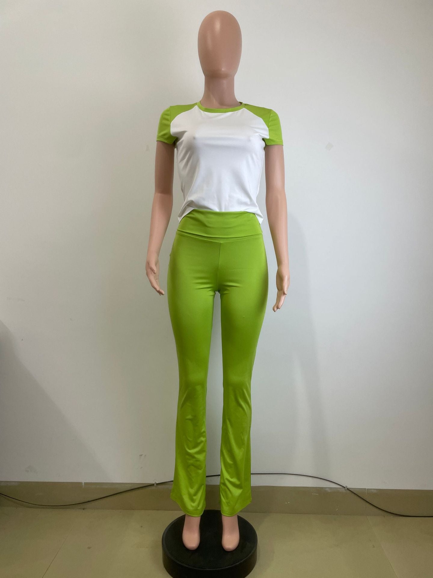 Women American Contrast Raglan Sleeve Casual Sports Yoga Top and Long Pants Two-Piece Set 8