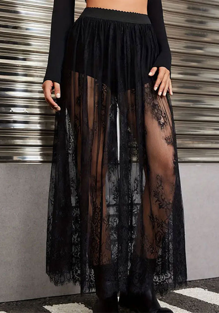 Women's Summer See-Through Lace Sexy Long Skirt