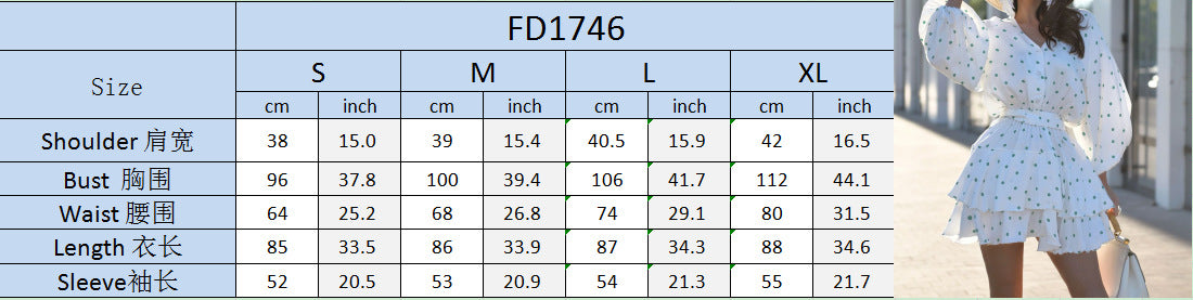 Spring and Summer Fashion Women's Polka Dot Print Puff Sleeve Dress 9