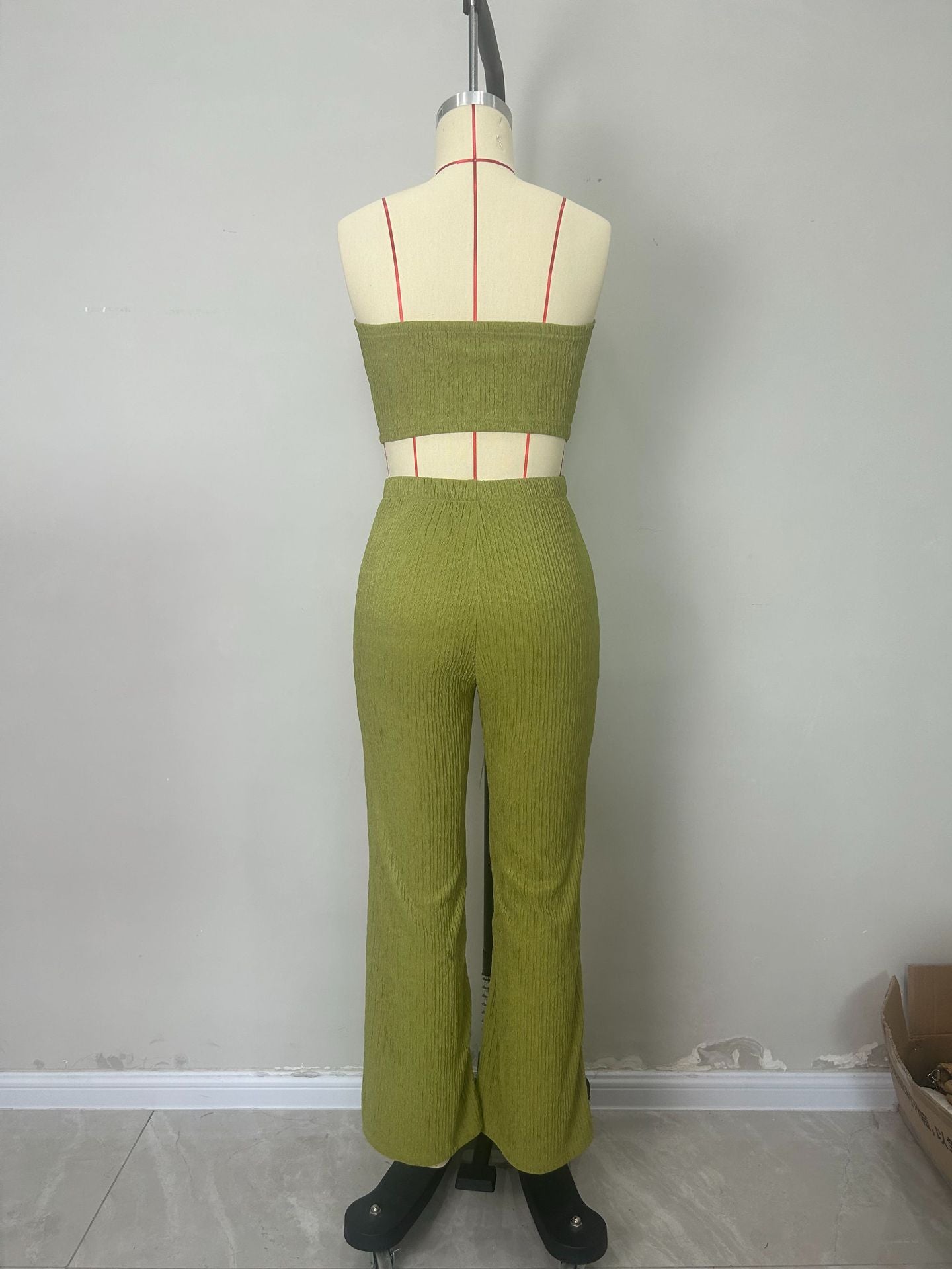 Elastic Button Strapless Top Bell Bottom Casual Pants Summer Two-Piece Set Women's Clothing 6