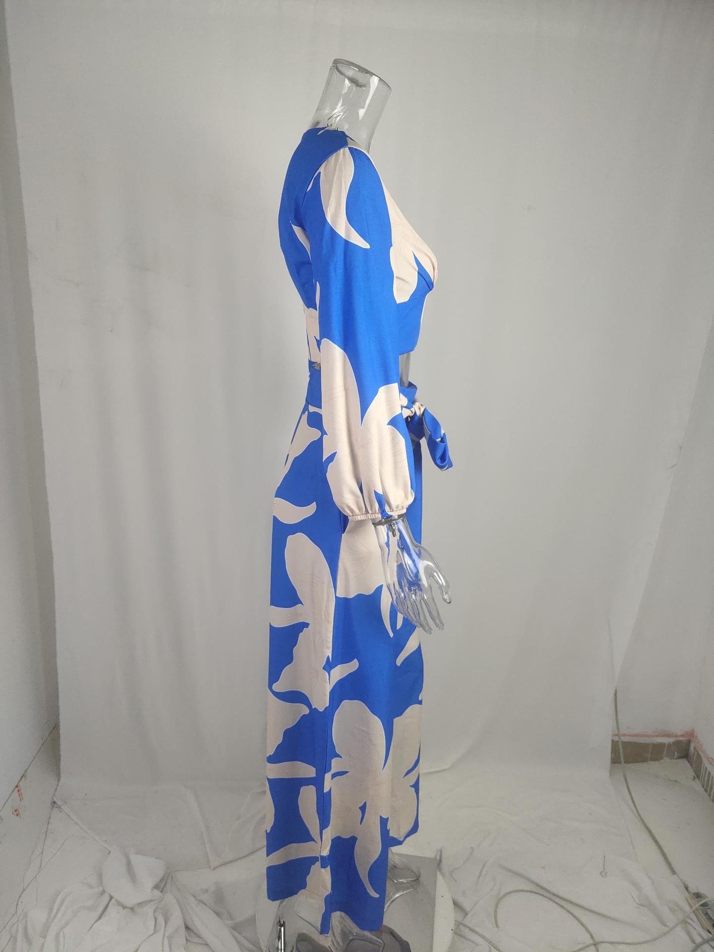 Women v-neck lantern sleeve short top and wide-leg pants two-piece set 25