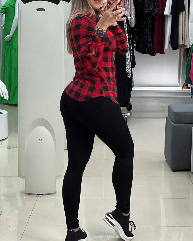 Women's Long-Sleeve Red Plaid Shirt 3