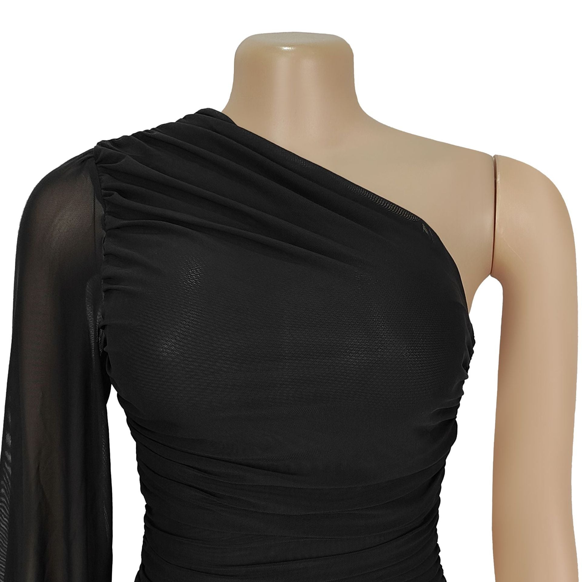 Women Sexy Slash Shoulder Mesh Dress 15