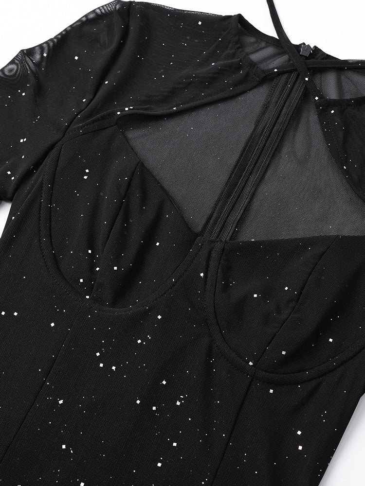 Mesh Bell Sleeve DSequin See-Through Mini Dress 22