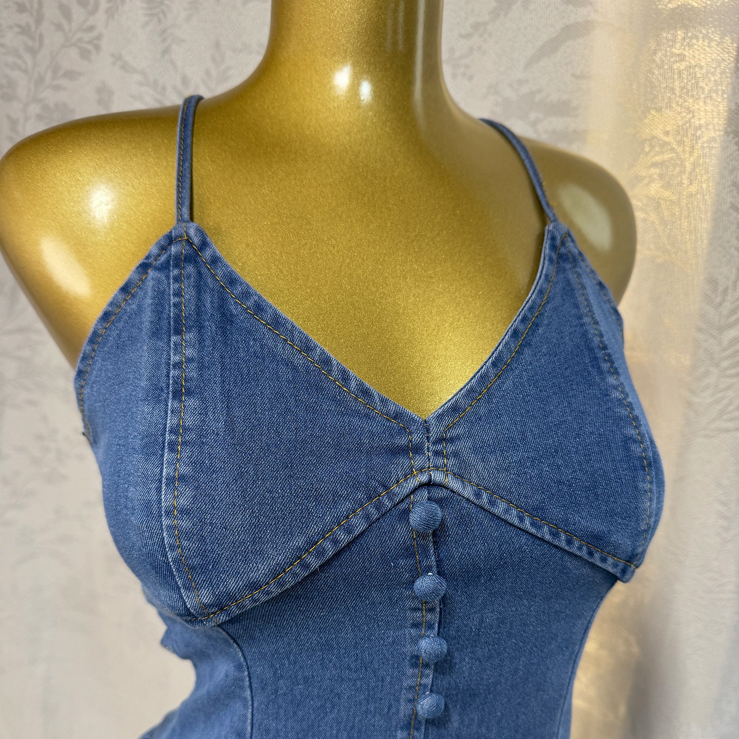 Women's Summer Sexy Fashion V neck Strap Low Back Lace Up Denim Long Dress 8