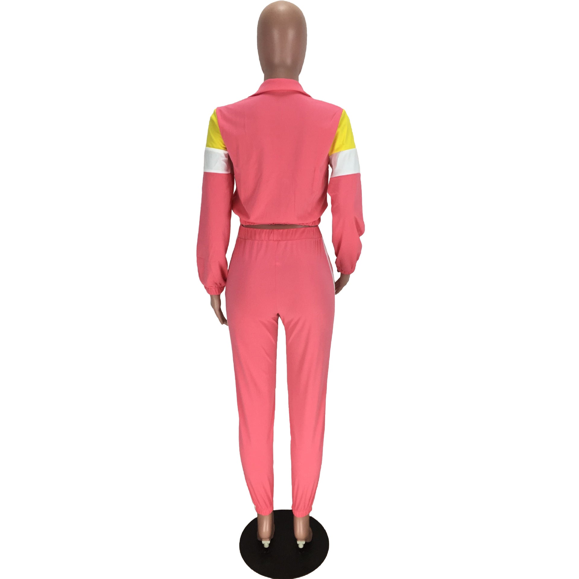 Women's Patchwork Sport Contrast Casual Tracksuit Two Piece Set 36