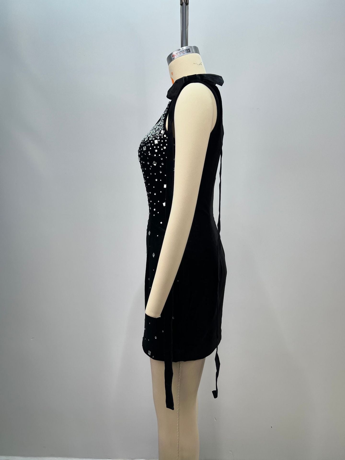 Women black suspender bow beaded beaded formal party bandage dress 4