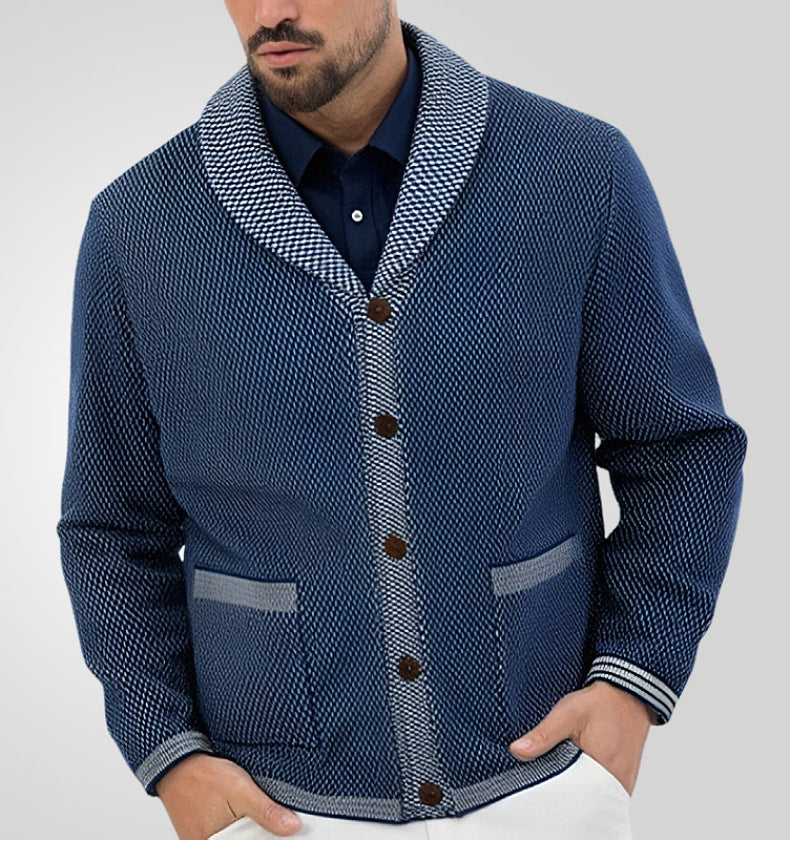 Men's Casual Jacquard knitting Turndown Collar Sweater 3