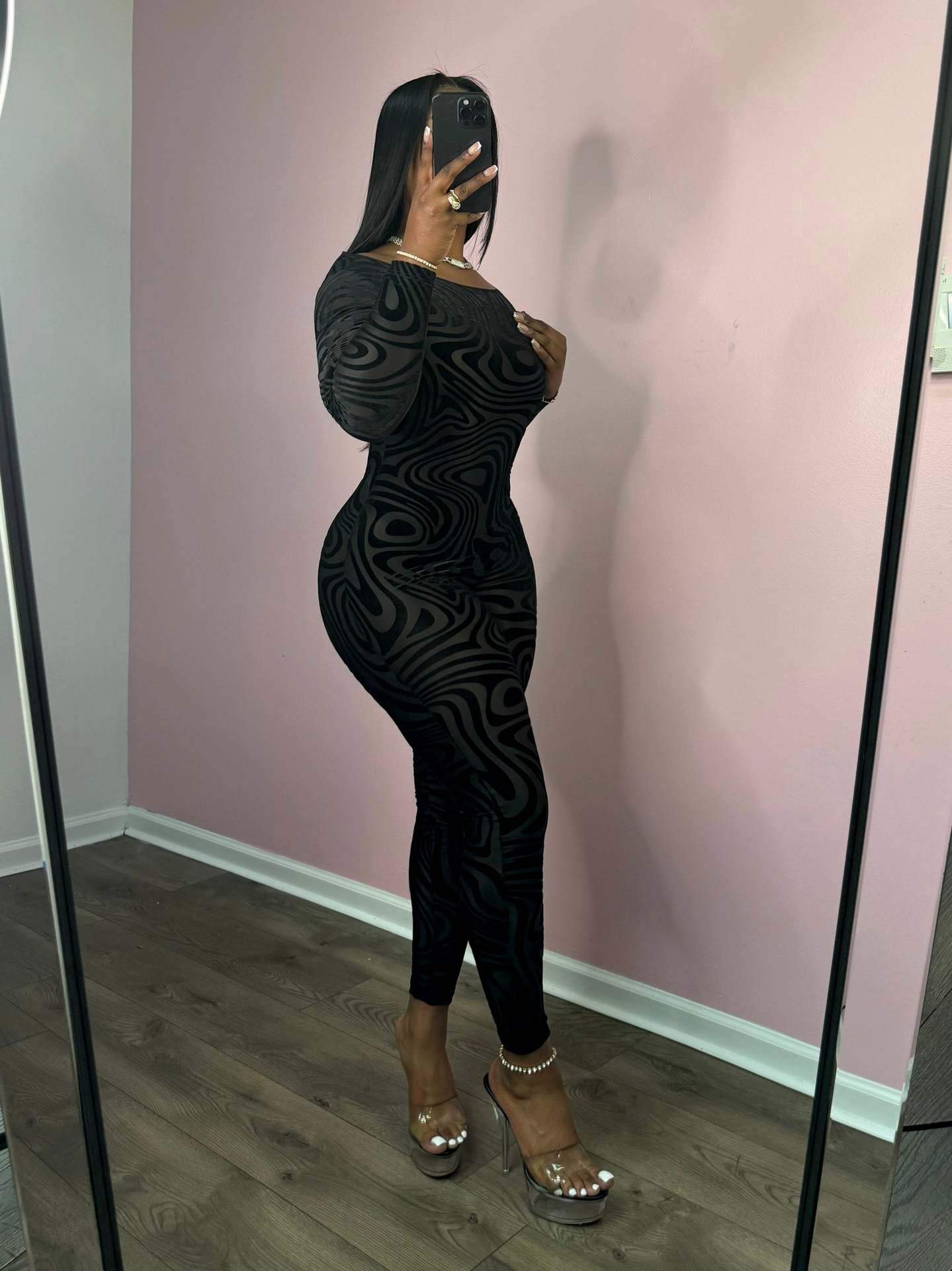 Women's Autumn Winter Printed Sexy Low Back Tight Fitting Jumpsuit 4