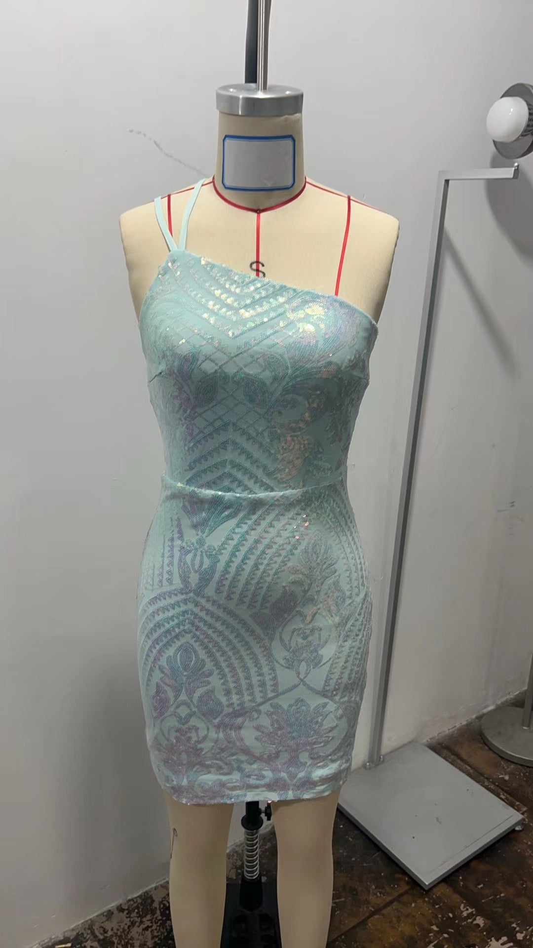 Summer Fashion Sexy Slash Shoulder Strap Sequin Mini Bodycon Dress Formal Party Gown 17