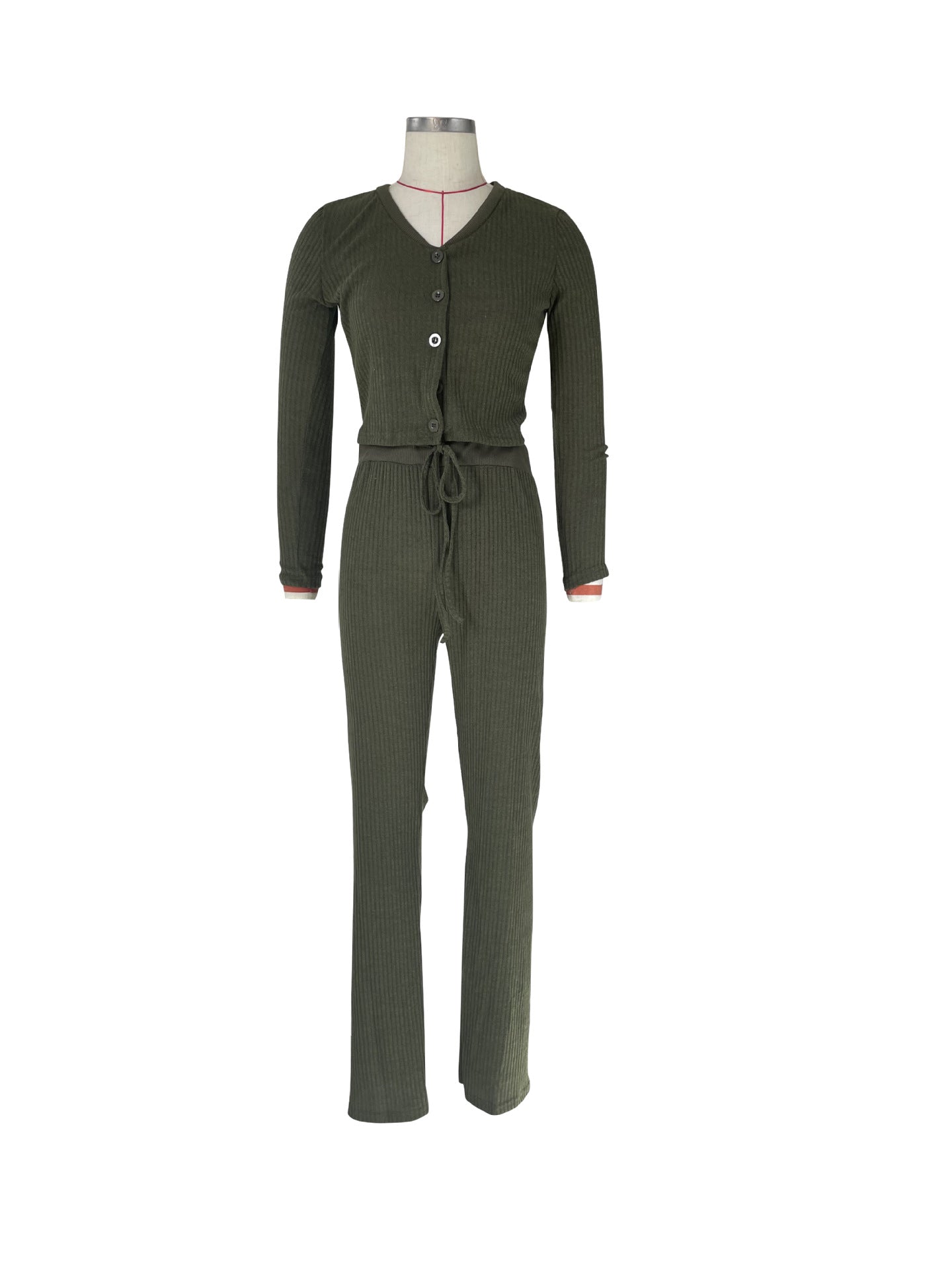 Women Casual knitting Button Long Sleeve Top and Pant Two Piece Set 16