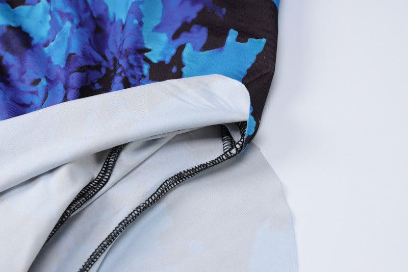 Women's Autumn Fashion Sexy Hollow Low Back Tie Slit Printed Dress 14