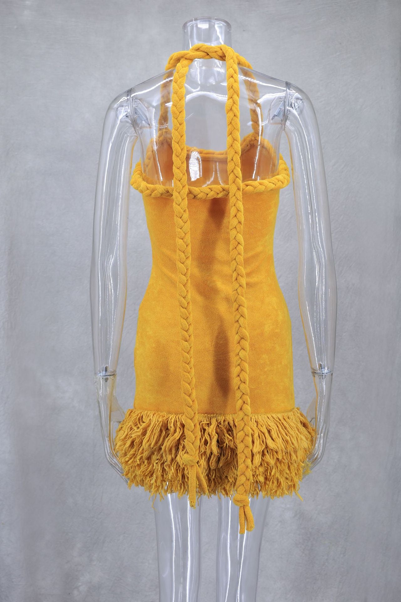 Autumn and Winter Braided Twist Rope Strap Tassel Short Dress 11