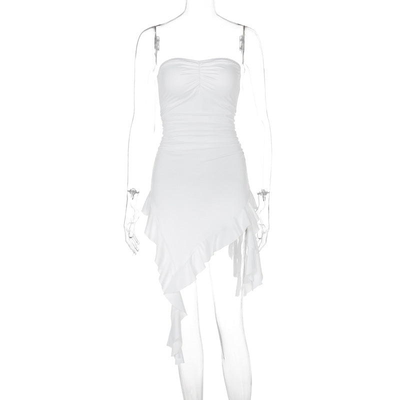 Women Summer Strapless Off-Shoulder Ruffle Edge Dress 8